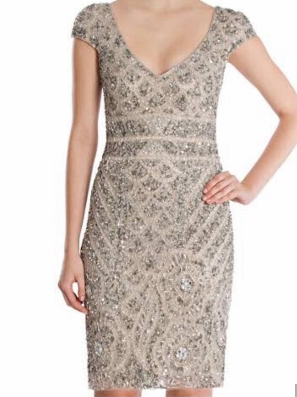 THEIA Beaded Silver Cocktail Dress